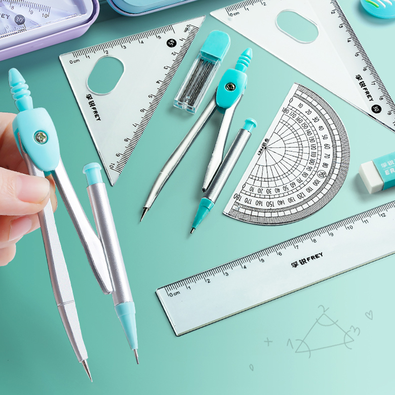 7 buah Set kompas baja tahan k - Math Geometry Set With Compass ulasan dan harga